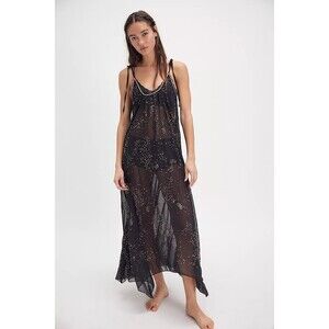 Intimately Free People A Little Shine Maxi Slip Dress Sheer Beaded S NEW 280594